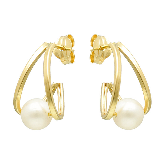 PENDIENTES EN ORO AMARILLO DE 18 QUILATES GANCHO CARRIL PERLA